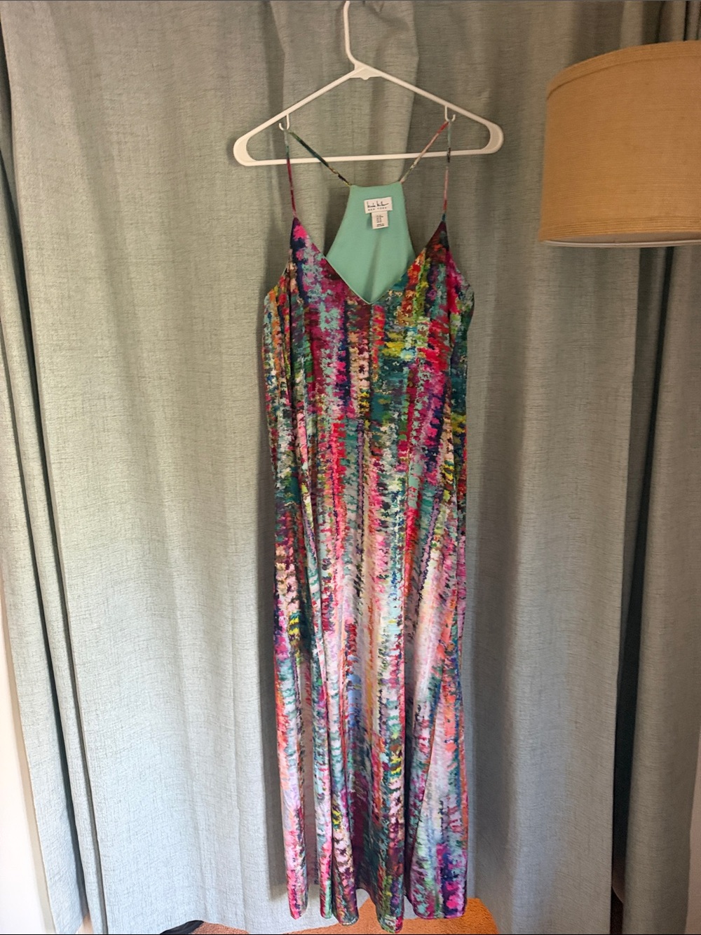 Nicole Miller Multicolor Abstract Maxi Dress with Mint Back Panel